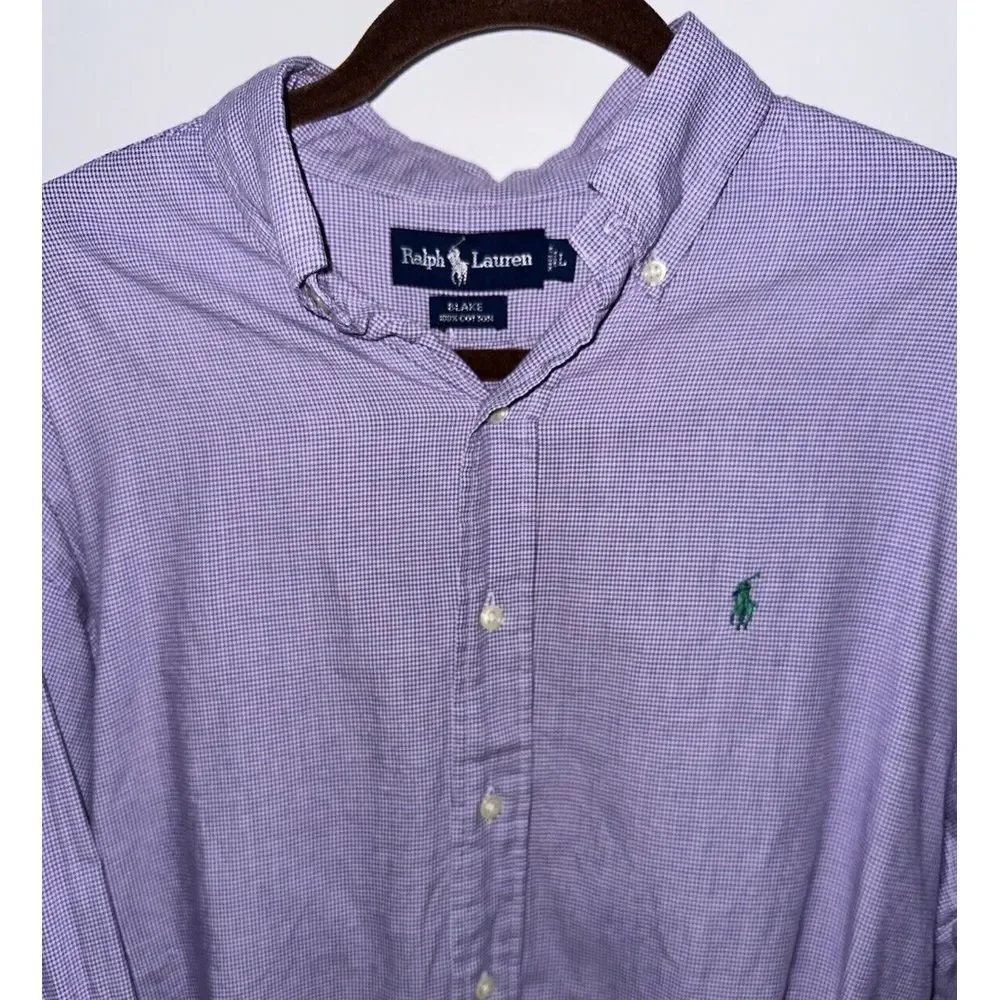 Polo Ralph Lauren Blake Purple Houndstooth Long Sleeve Button Down Mens Large